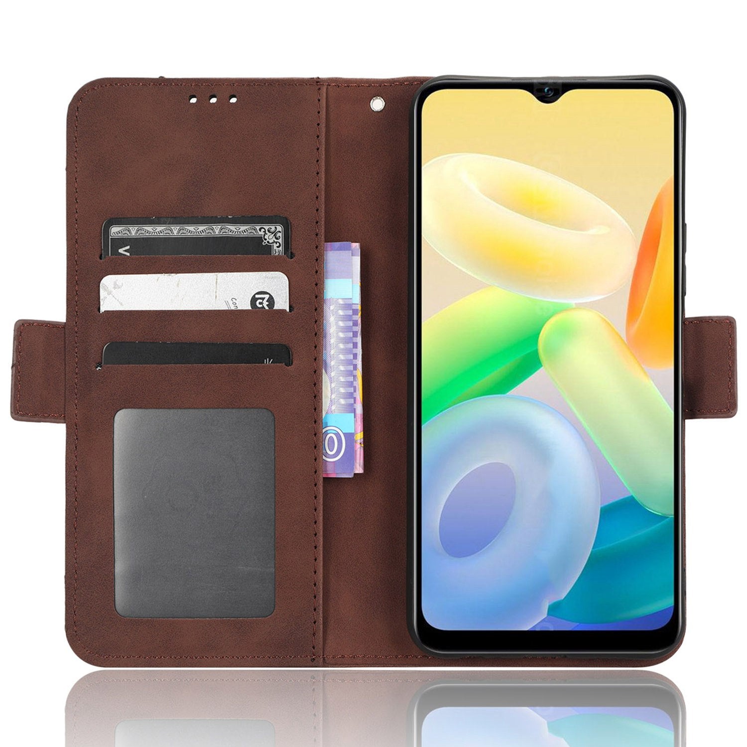 For vivo Y16 4G / Y02s 4G / Y35 5G / Y35m 5G / Y53t 5G / Y56 5G / iQOO Z7i / T2x (India) 5G Multiple Card Slots PU Leather Wallet Stand Cover Dual Magnetic Clasp Phone Shockproof Case - Brown