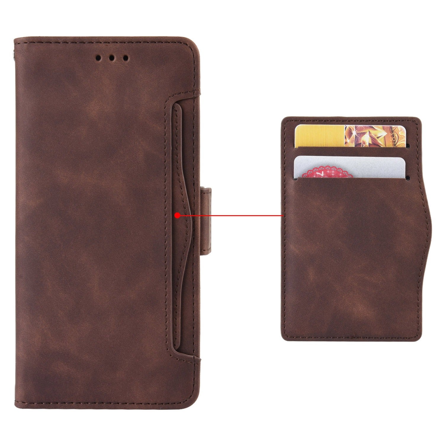 For vivo Y16 4G / Y02s 4G / Y35 5G / Y35m 5G / Y53t 5G / Y56 5G / iQOO Z7i / T2x (India) 5G Multiple Card Slots PU Leather Wallet Stand Cover Dual Magnetic Clasp Phone Shockproof Case - Brown