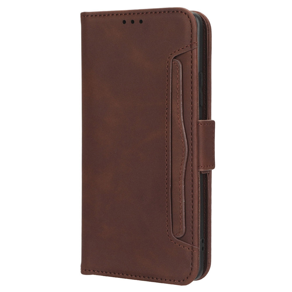 For vivo Y16 4G / Y02s 4G / Y35 5G / Y35m 5G / Y53t 5G / Y56 5G / iQOO Z7i / T2x (India) 5G Multiple Card Slots PU Leather Wallet Stand Cover Dual Magnetic Clasp Phone Shockproof Case - Brown