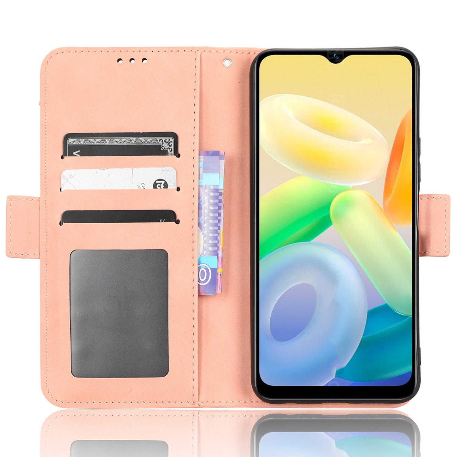 For vivo Y16 4G / Y02s 4G / Y35 5G / Y35m 5G / Y53t 5G / Y56 5G / iQOO Z7i / T2x (India) 5G Multiple Card Slots PU Leather Wallet Stand Cover Dual Magnetic Clasp Phone Shockproof Case - Pink