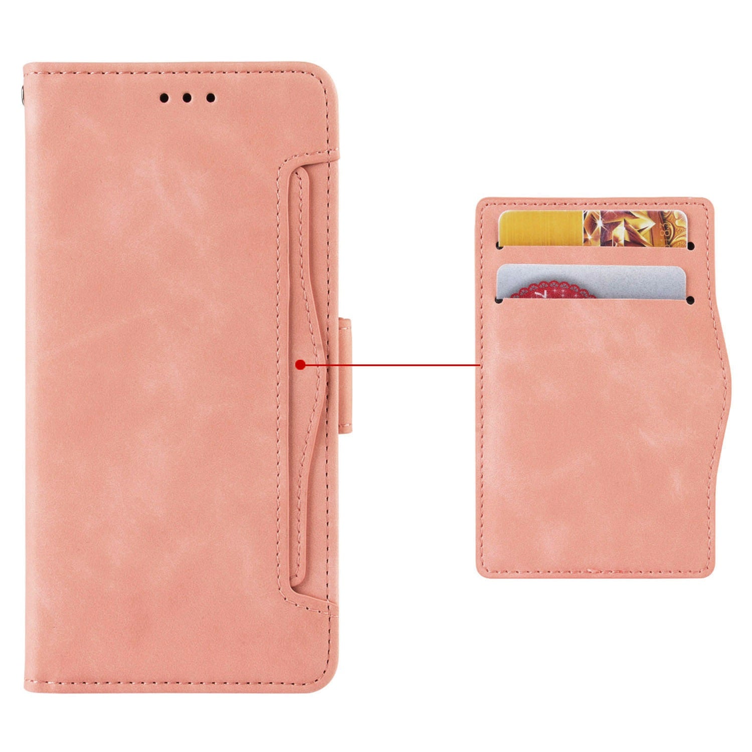 For vivo Y16 4G / Y02s 4G / Y35 5G / Y35m 5G / Y53t 5G / Y56 5G / iQOO Z7i / T2x (India) 5G Multiple Card Slots PU Leather Wallet Stand Cover Dual Magnetic Clasp Phone Shockproof Case - Pink