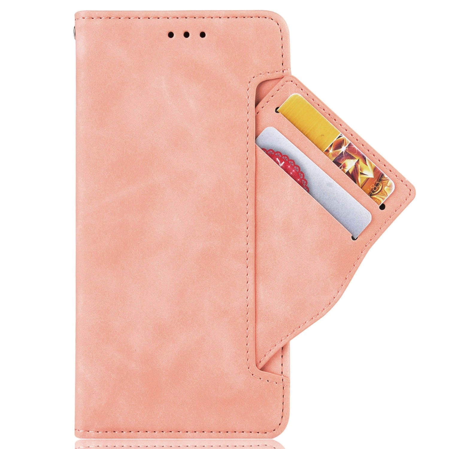 For vivo Y16 4G / Y02s 4G / Y35 5G / Y35m 5G / Y53t 5G / Y56 5G / iQOO Z7i / T2x (India) 5G Multiple Card Slots PU Leather Wallet Stand Cover Dual Magnetic Clasp Phone Shockproof Case - Pink