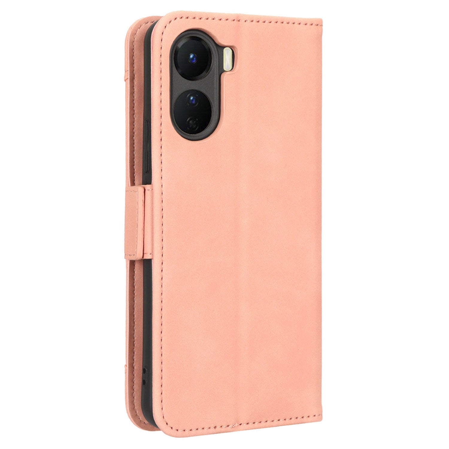 For vivo Y16 4G / Y02s 4G / Y35 5G / Y35m 5G / Y53t 5G / Y56 5G / iQOO Z7i / T2x (India) 5G Multiple Card Slots PU Leather Wallet Stand Cover Dual Magnetic Clasp Phone Shockproof Case - Pink