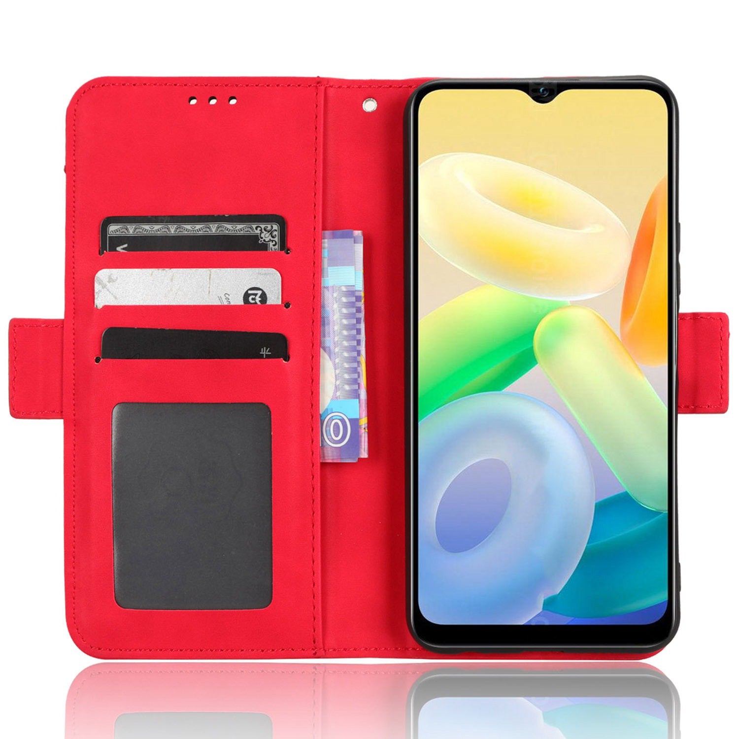 For vivo Y16 4G / Y02s 4G / Y35 5G / Y35m 5G / Y53t 5G / Y56 5G / iQOO Z7i / T2x (India) 5G Multiple Card Slots PU Leather Wallet Stand Cover Dual Magnetic Clasp Phone Shockproof Case - Red