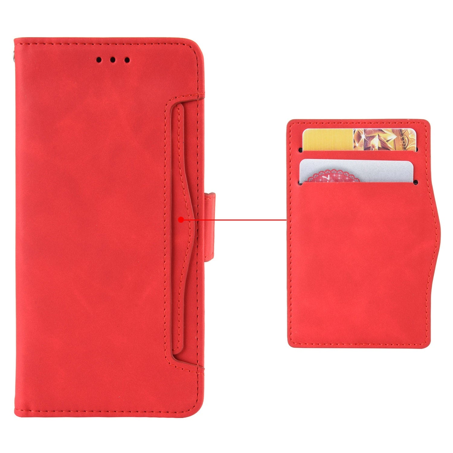 For vivo Y16 4G / Y02s 4G / Y35 5G / Y35m 5G / Y53t 5G / Y56 5G / iQOO Z7i / T2x (India) 5G Multiple Card Slots PU Leather Wallet Stand Cover Dual Magnetic Clasp Phone Shockproof Case - Red