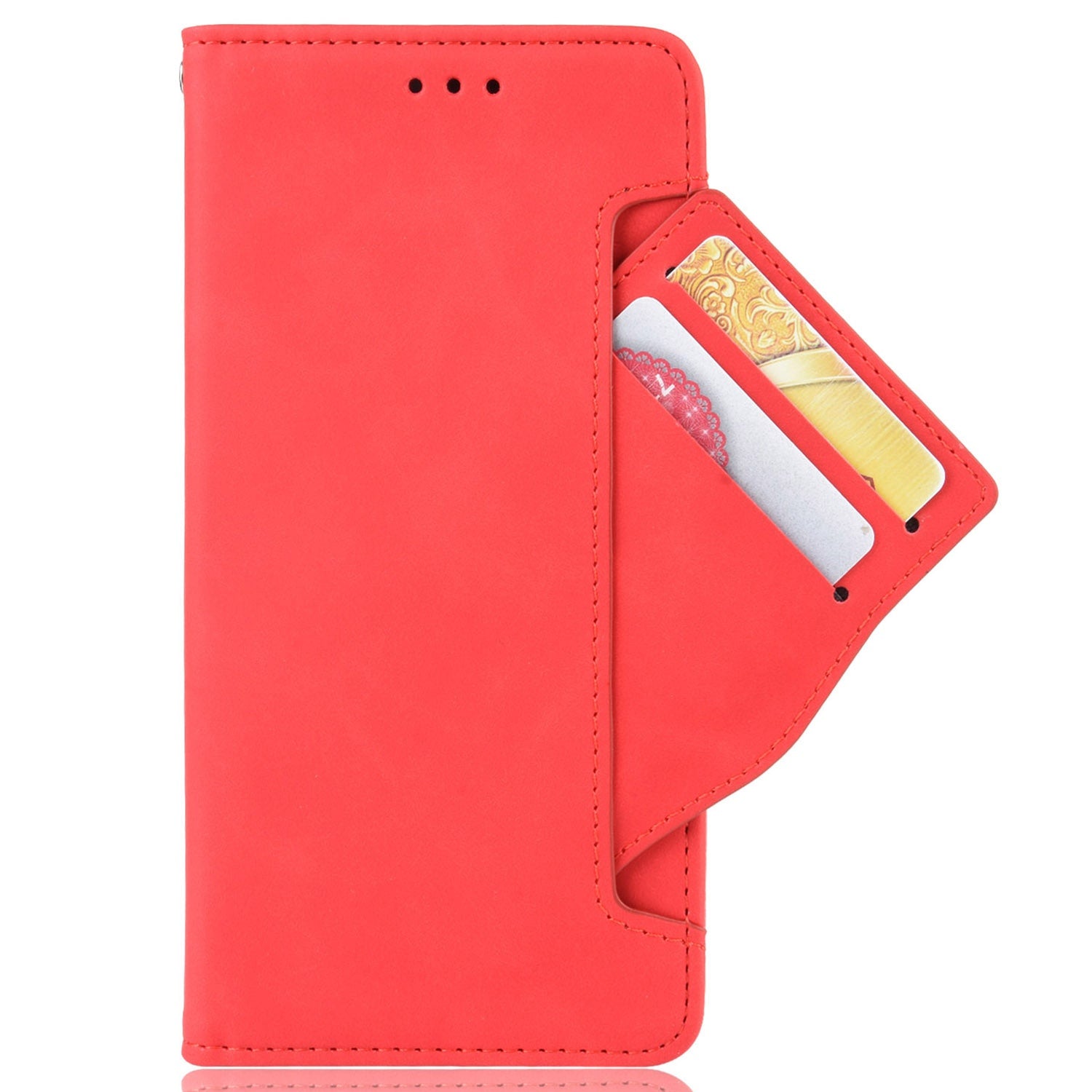 For vivo Y16 4G / Y02s 4G / Y35 5G / Y35m 5G / Y53t 5G / Y56 5G / iQOO Z7i / T2x (India) 5G Multiple Card Slots PU Leather Wallet Stand Cover Dual Magnetic Clasp Phone Shockproof Case - Red