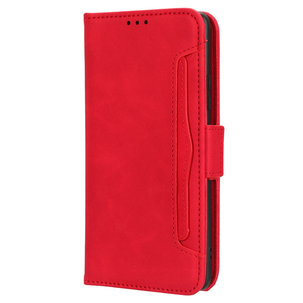 For vivo Y16 4G / Y02s 4G / Y35 5G / Y35m 5G / Y53t 5G / Y56 5G / iQOO Z7i / T2x (India) 5G Multiple Card Slots PU Leather Wallet Stand Cover Dual Magnetic Clasp Phone Shockproof Case - Red