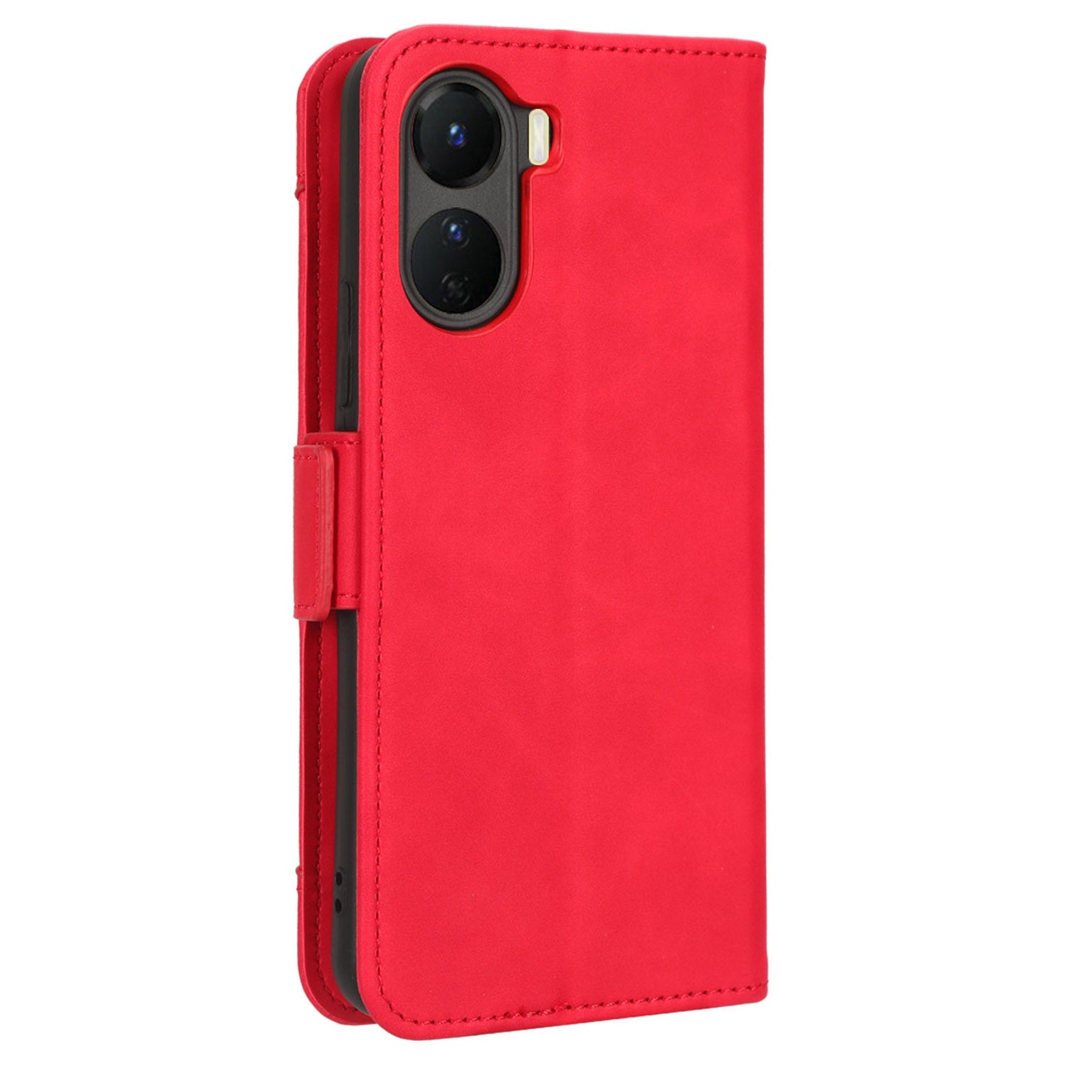 For vivo Y16 4G / Y02s 4G / Y35 5G / Y35m 5G / Y53t 5G / Y56 5G / iQOO Z7i / T2x (India) 5G Multiple Card Slots PU Leather Wallet Stand Cover Dual Magnetic Clasp Phone Shockproof Case - Red