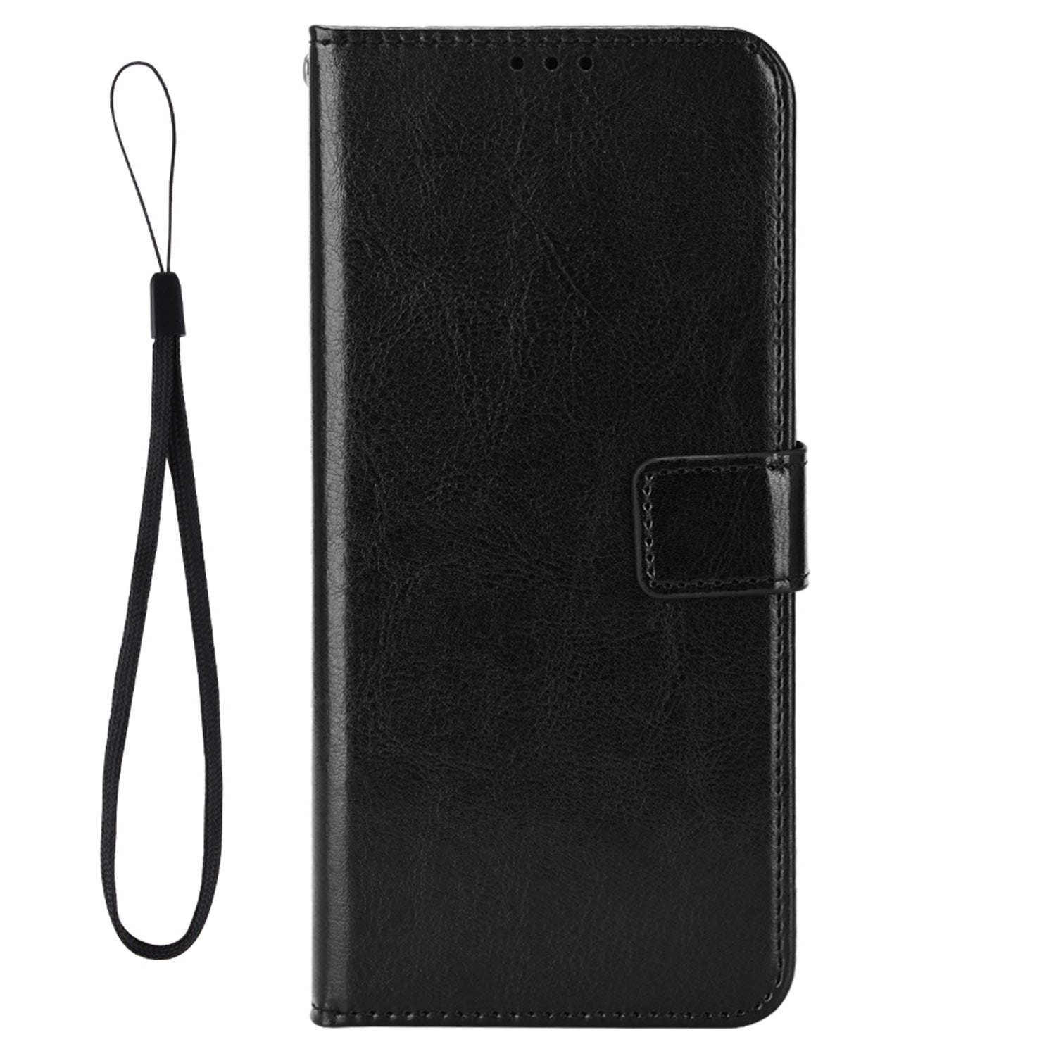 For vivo Y16 4G / Y02s 4G / Y35 5G / Y35m 5G / Y53t 5G / Y56 5G / iQOO Z7i / T2x (India) 5G Crazy Horse Texture PU Leather Anti-drop Anti-scratch Case Flip Stand Phone Wallet Cover - Black