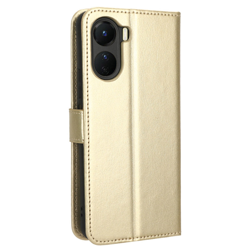 For vivo Y16 4G / Y02s 4G / Y35 5G / Y35m 5G / Y53t 5G / Y56 5G / iQOO Z7i / T2x (India) 5G Crazy Horse Texture PU Leather Anti-drop Anti-scratch Case Flip Stand Phone Wallet Cover - Gold