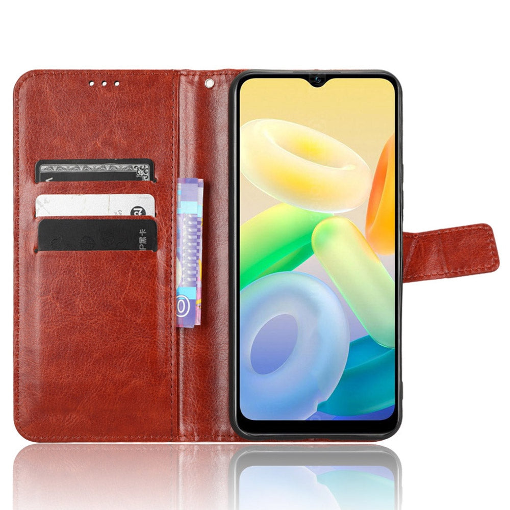 For vivo Y16 4G / Y02s 4G / Y35 5G / Y35m 5G / Y53t 5G / Y56 5G / iQOO Z7i / T2x (India) 5G Crazy Horse Texture PU Leather Anti-drop Anti-scratch Case Flip Stand Phone Wallet Cover - Brown