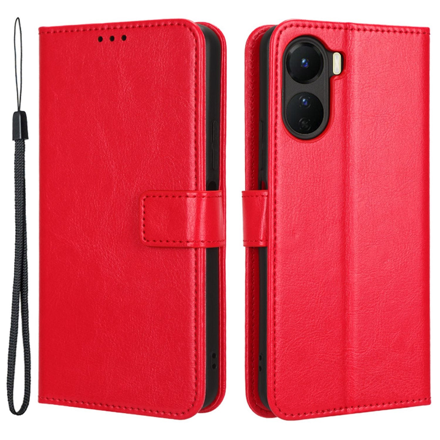 For vivo Y16 4G / Y02s 4G / Y35 5G / Y35m 5G / Y53t 5G / Y56 5G / iQOO Z7i / T2x (India) 5G Crazy Horse Texture PU Leather Anti-drop Anti-scratch Case Flip Stand Phone Wallet Cover - Red