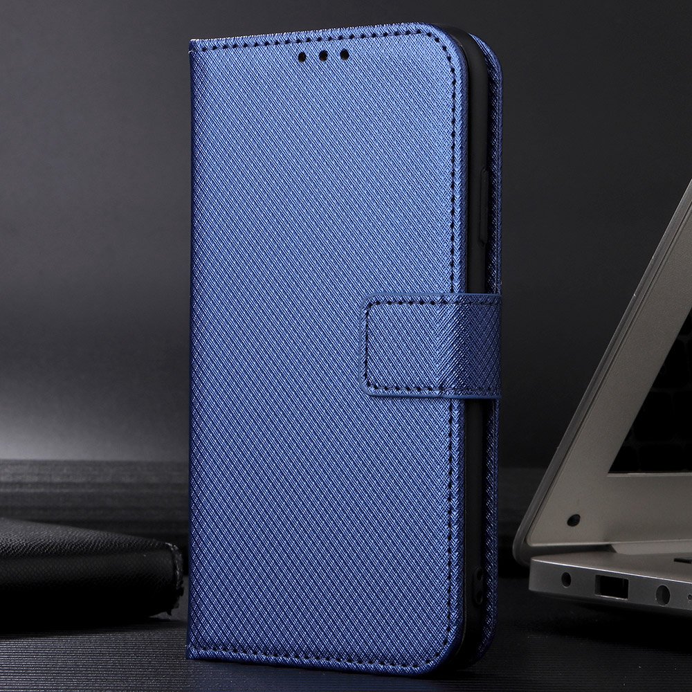 For vivo Y16 4G / Y02s 4G / Y35 5G / Y35m 5G / Y53t 5G / Y56 5G / iQOO Z7i / T2x (India) 5G Diamond Texture Phone Wallet Cover Folio Flip PU Leather+TPU Foldable Stand Case - Blue