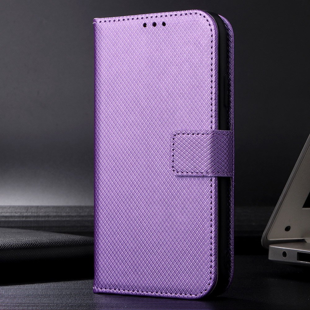 For vivo Y16 4G / Y02s 4G / Y35 5G / Y35m 5G / Y53t 5G / Y56 5G / iQOO Z7i / T2x (India) 5G Diamond Texture Phone Wallet Cover Folio Flip PU Leather+TPU Foldable Stand Case - Purple