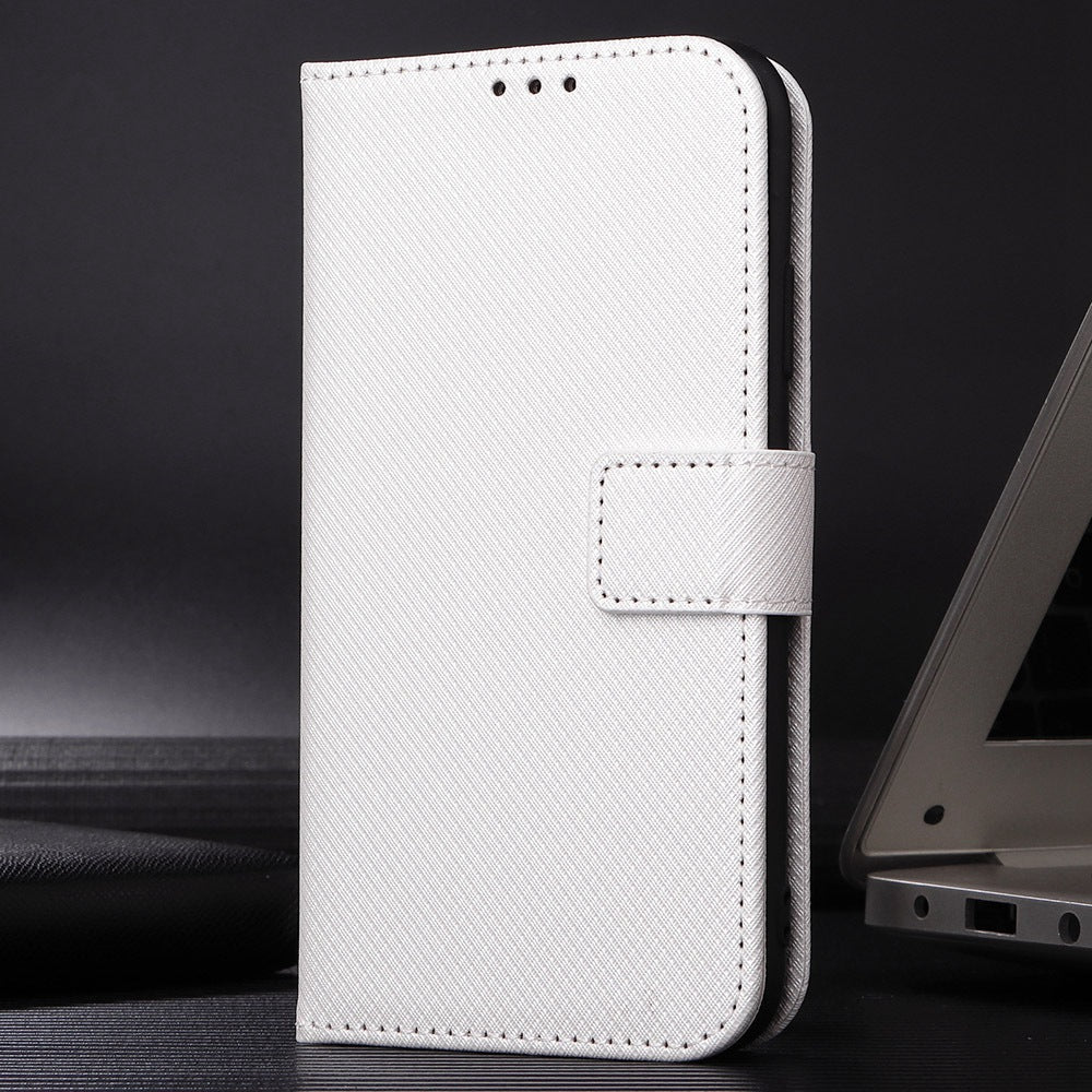 For vivo Y16 4G / Y02s 4G / Y35 5G / Y35m 5G / Y53t 5G / Y56 5G / iQOO Z7i / T2x (India) 5G Diamond Texture Phone Wallet Cover Folio Flip PU Leather+TPU Foldable Stand Case - White