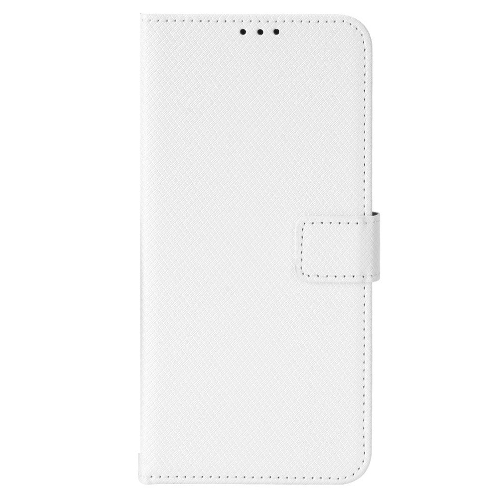 For vivo Y16 4G / Y02s 4G / Y35 5G / Y35m 5G / Y53t 5G / Y56 5G / iQOO Z7i / T2x (India) 5G Diamond Texture Phone Wallet Cover Folio Flip PU Leather+TPU Foldable Stand Case - White