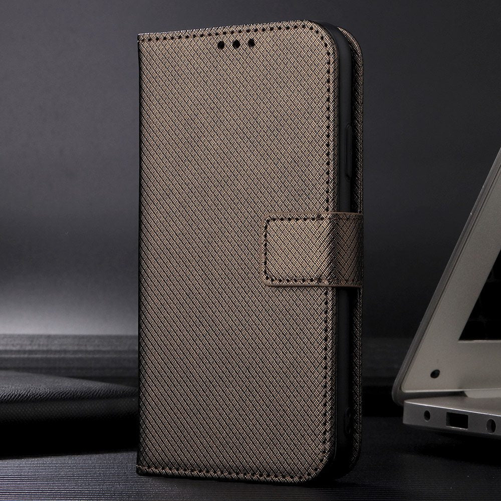 For vivo Y16 4G / Y02s 4G / Y35 5G / Y35m 5G / Y53t 5G / Y56 5G / iQOO Z7i / T2x (India) 5G Diamond Texture Phone Wallet Cover Folio Flip PU Leather+TPU Foldable Stand Case - Brown