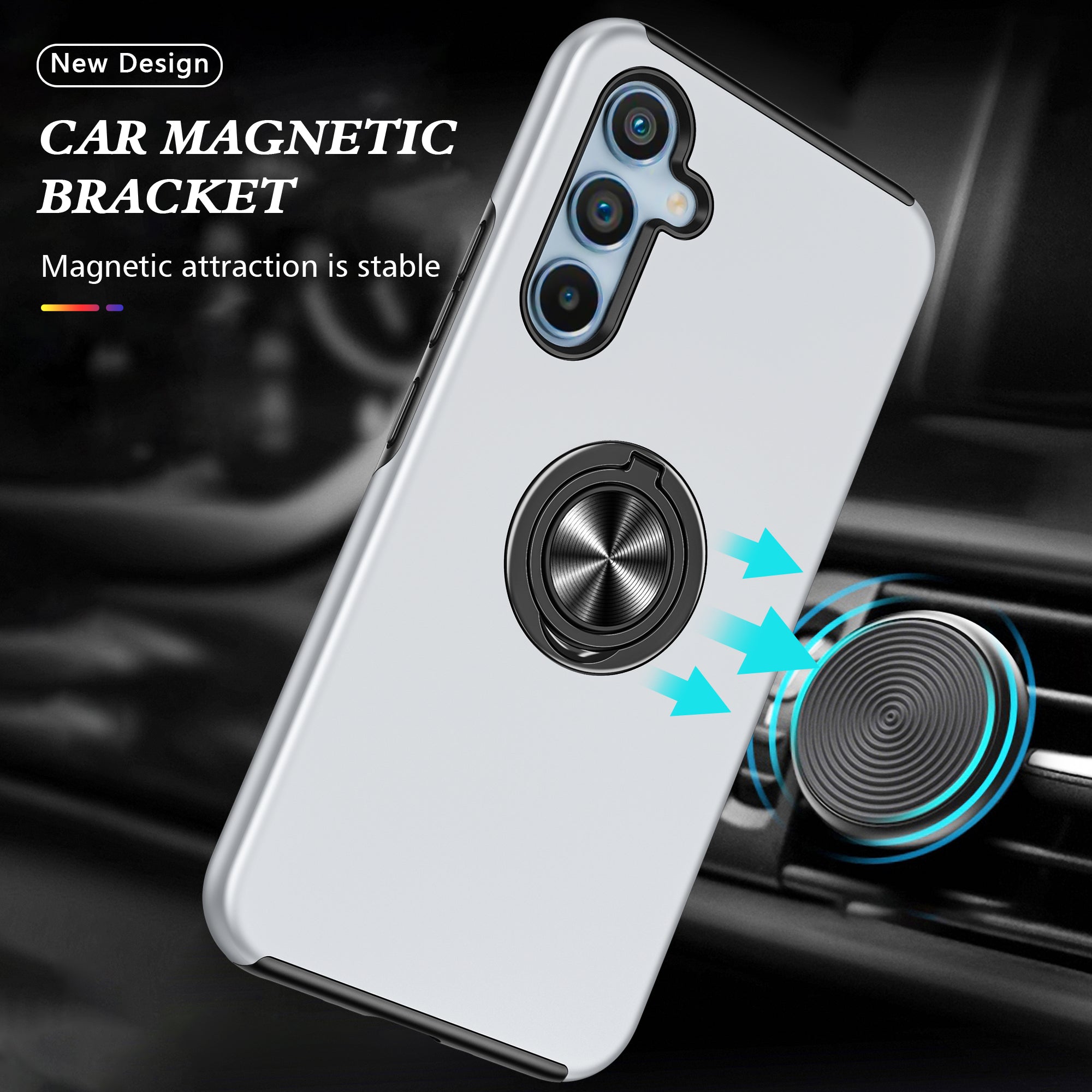 For Samsung Galaxy A16 5G / A16 4G Case PC+TPU Phone Cover with Rotatable Ring Holder - Silver