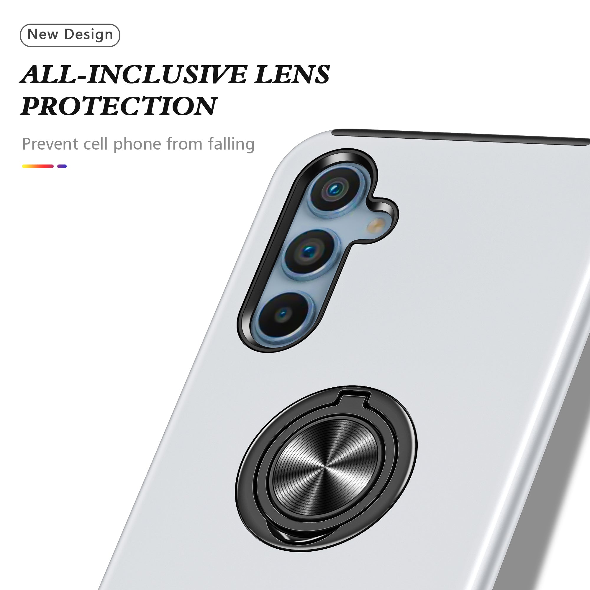 For Samsung Galaxy A16 5G / A16 4G Case PC+TPU Phone Cover with Rotatable Ring Holder - Silver