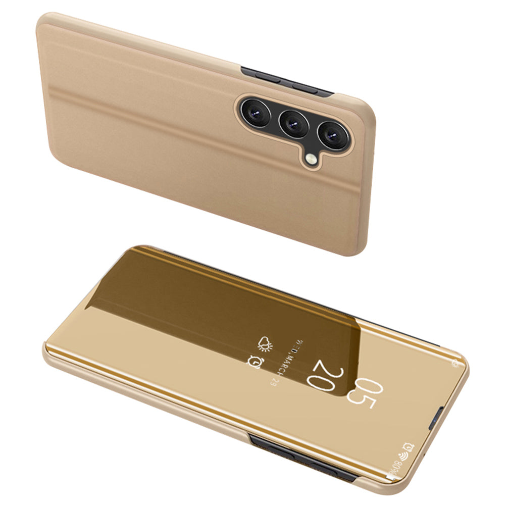 For Samsung Galaxy A16 5G / A16 4G Case View Window Stand Leather Flip Phone Cover - Gold