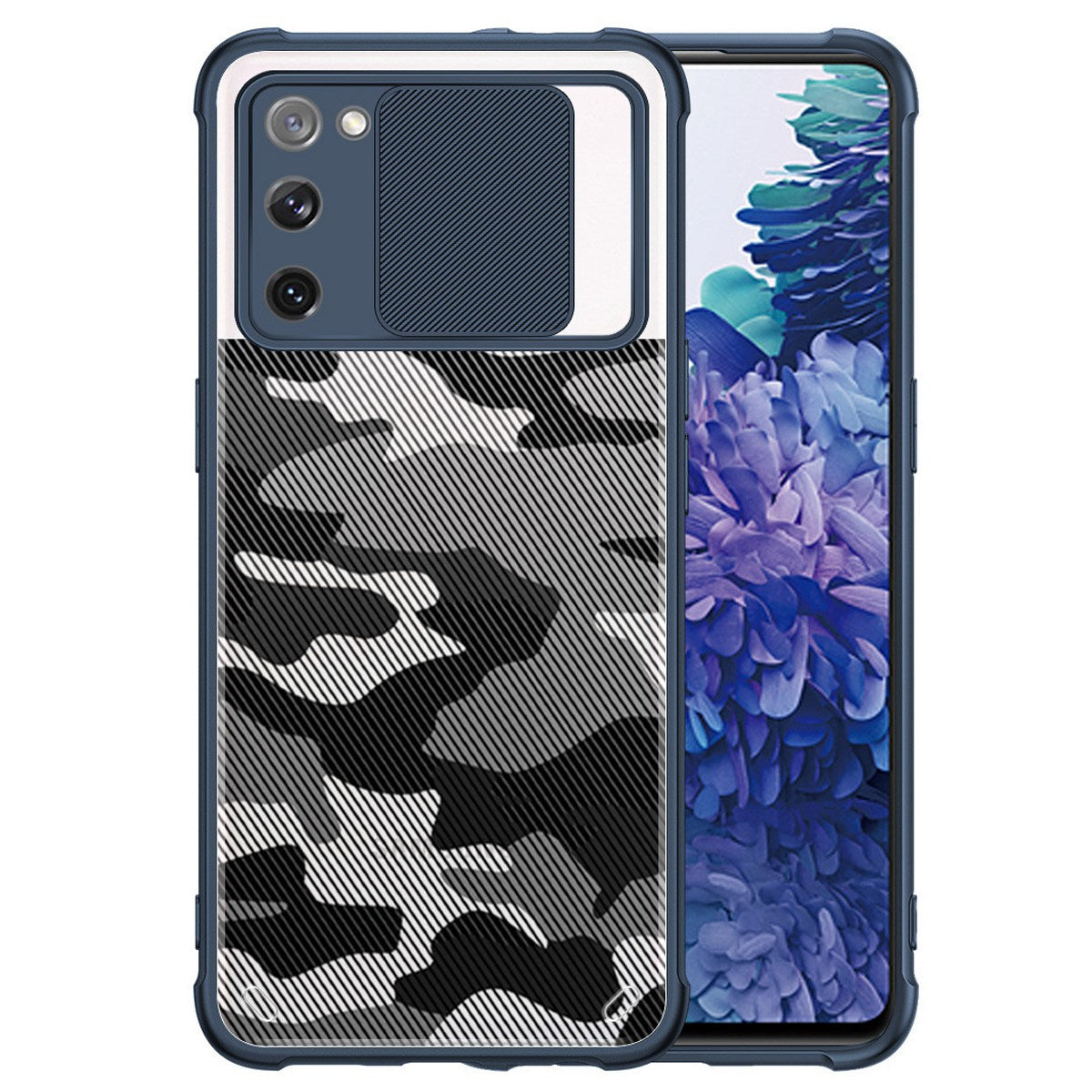 RZANTS For Samsung Galaxy S20 FE 4G / 5G  /  S20 FE 2022 Flexible TPU+Acrylic Phone Case Camouflage Pattern Lens Slide Window Protective Cover - Blue