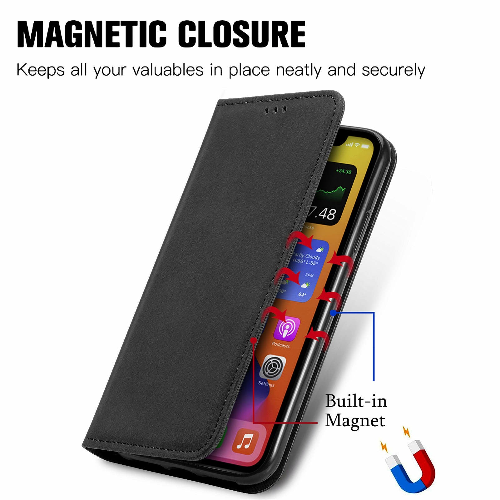 For Oppo F27 5G Case Skin Touch Feeling Card Slot Leather Phone Cover Stand Magnetic Absorption - Black