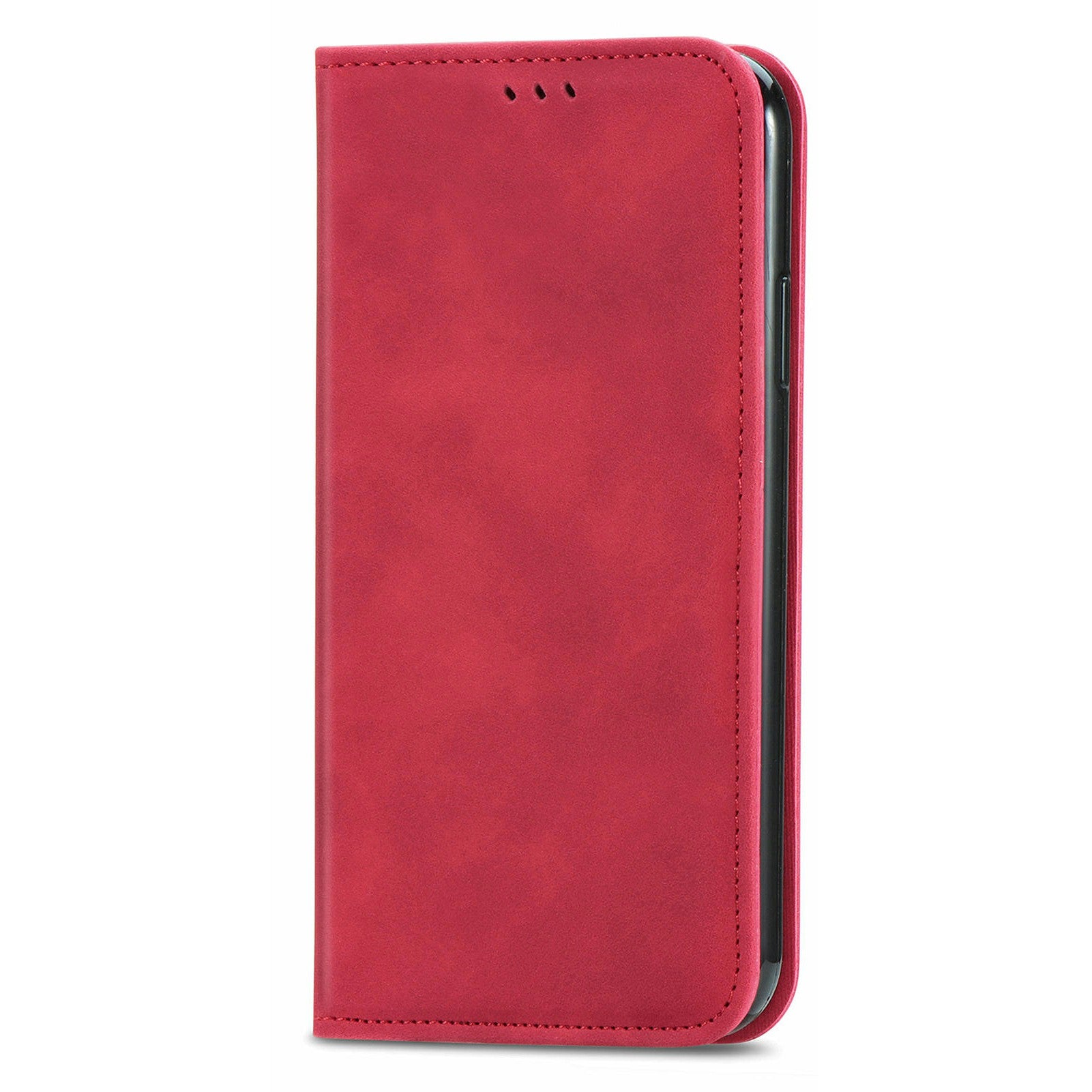 For Oppo F27 5G Case Skin Touch Feeling Card Slot Leather Phone Cover Stand Magnetic Absorption - Red