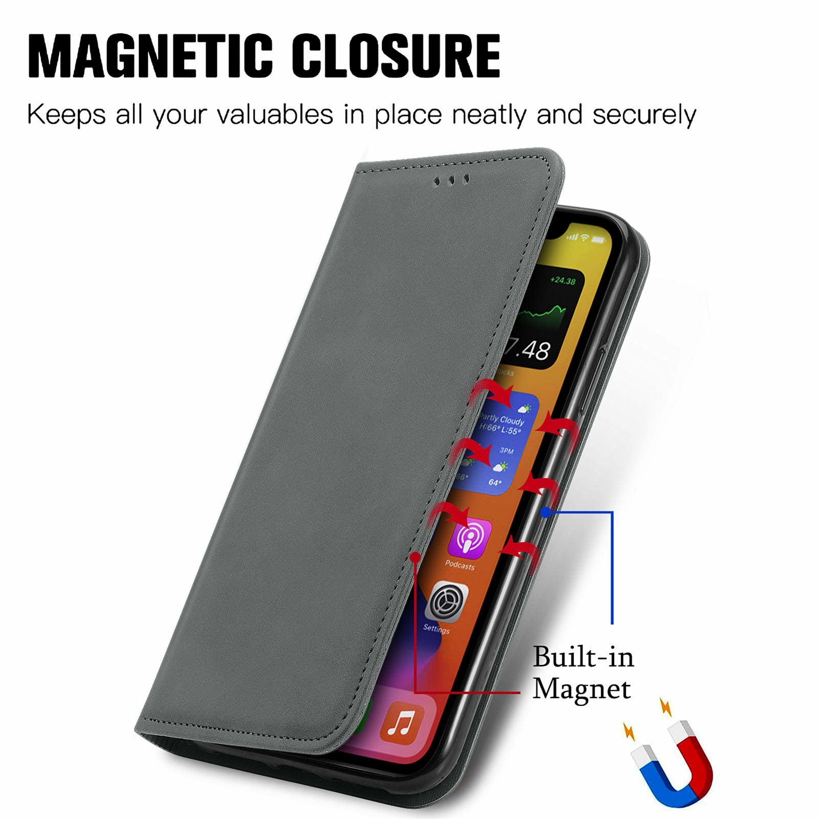 For Oppo F27 5G Case Skin Touch Feeling Card Slot Leather Phone Cover Stand Magnetic Absorption - Grey