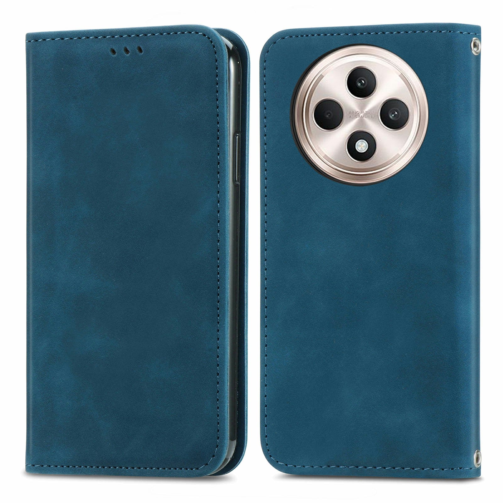 For Oppo F27 5G Case Skin Touch Feeling Card Slot Leather Phone Cover Stand Magnetic Absorption - Dark Blue