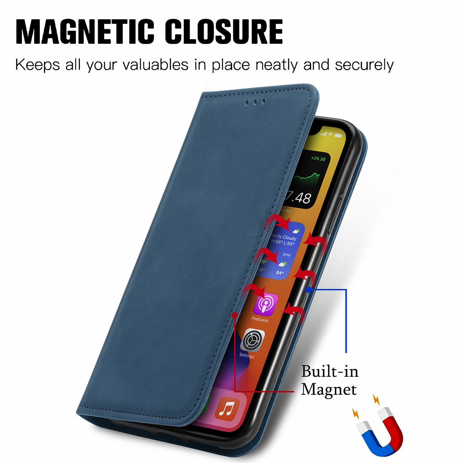 For Oppo F27 5G Case Skin Touch Feeling Card Slot Leather Phone Cover Stand Magnetic Absorption - Dark Blue