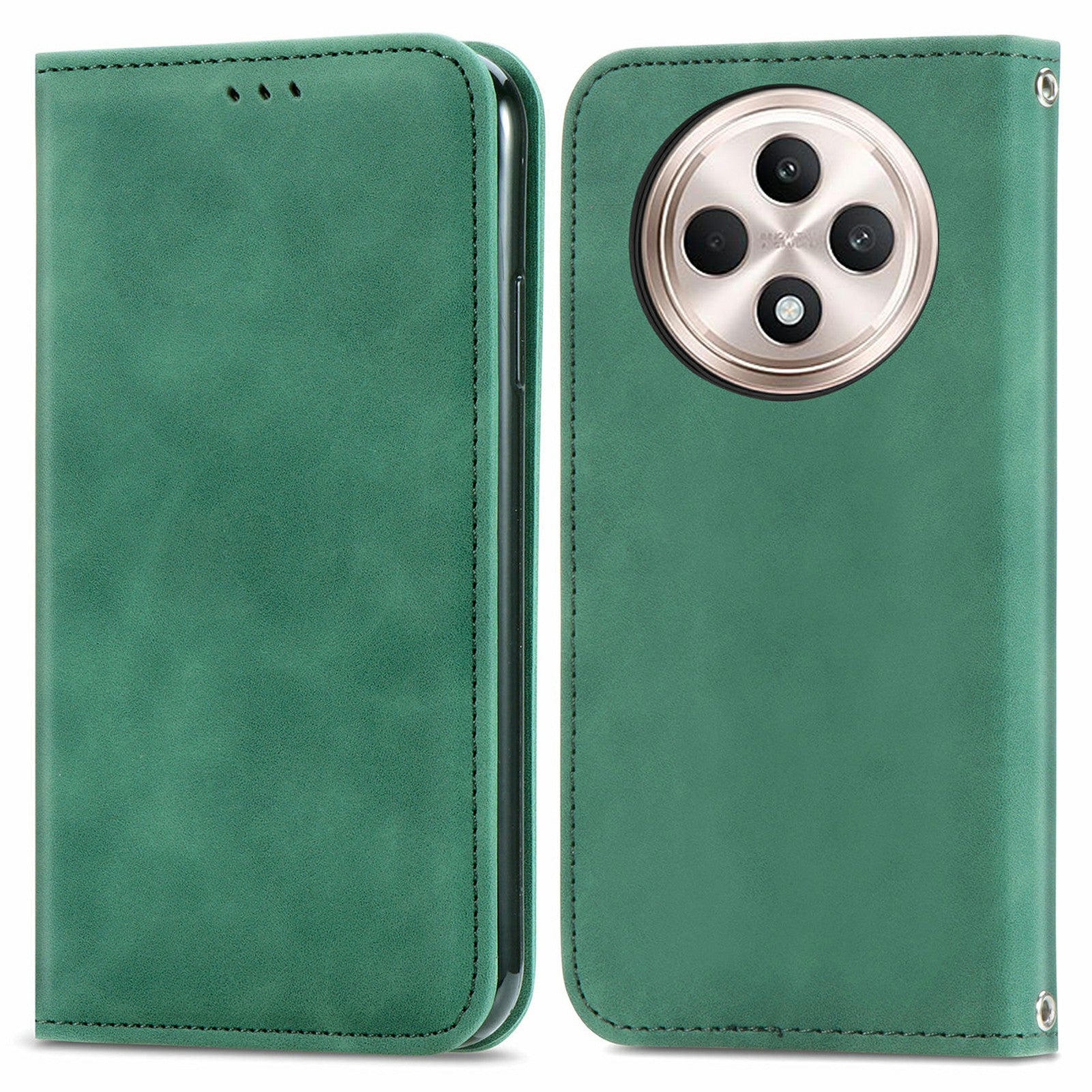 For Oppo F27 5G Case Skin Touch Feeling Card Slot Leather Phone Cover Stand Magnetic Absorption - Green