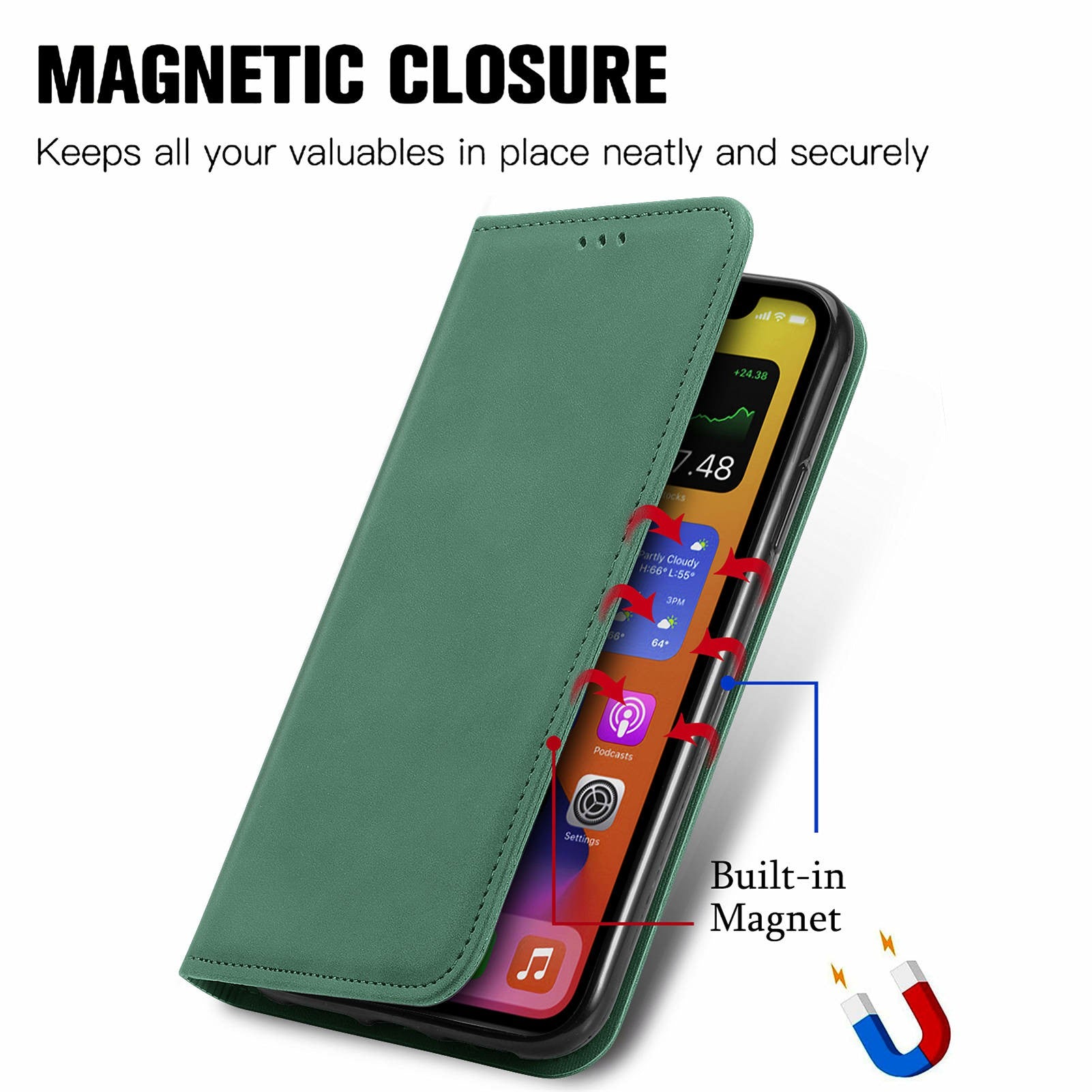 For Oppo F27 5G Case Skin Touch Feeling Card Slot Leather Phone Cover Stand Magnetic Absorption - Green