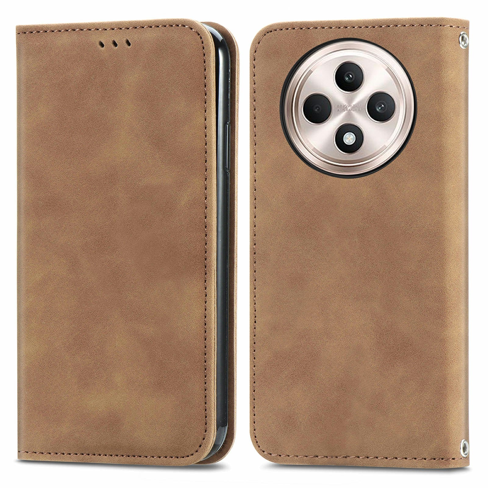 For Oppo F27 5G Case Skin Touch Feeling Card Slot Leather Phone Cover Stand Magnetic Absorption - Brown