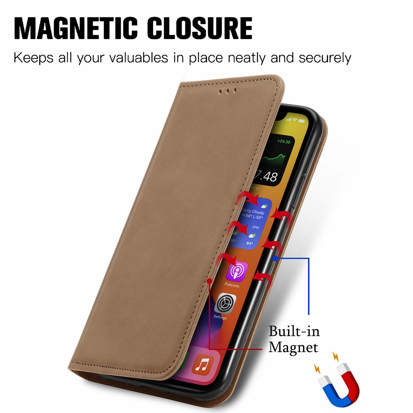 For Oppo F27 5G Case Skin Touch Feeling Card Slot Leather Phone Cover Stand Magnetic Absorption - Brown