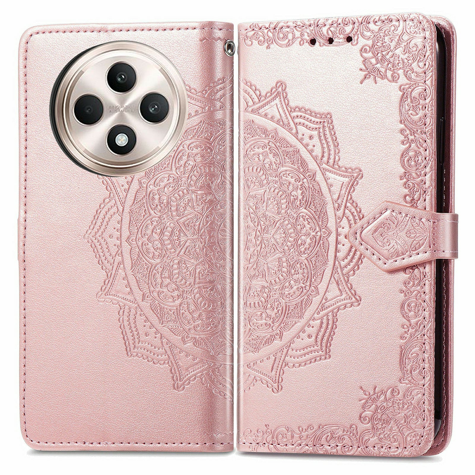 For Oppo F27 5G Wallet Case Mandala Flower Leather Phone Cover Stand View - Rose Gold