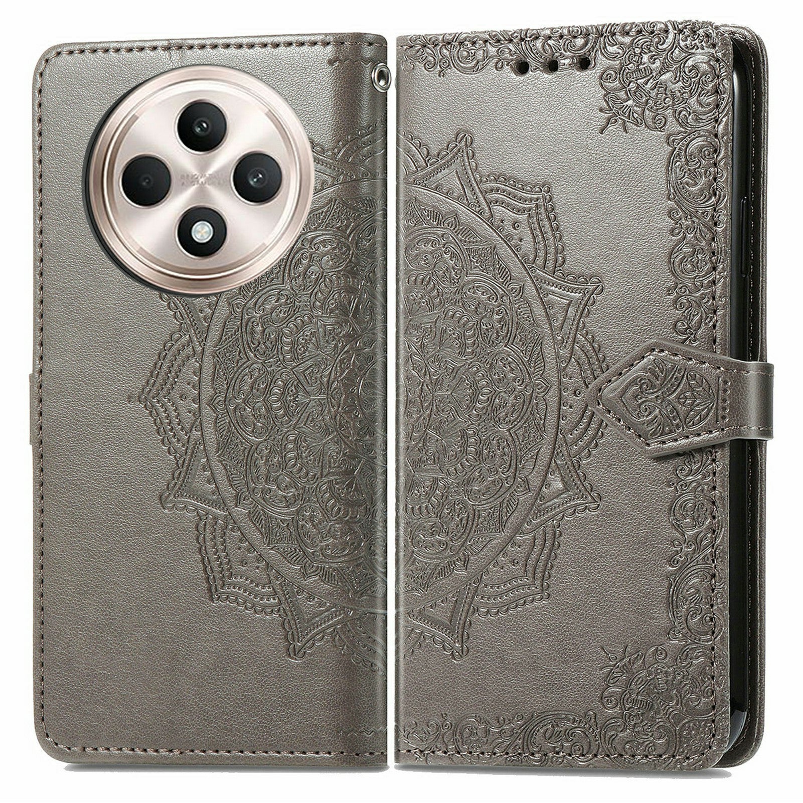 For Oppo F27 5G Wallet Case Mandala Flower Leather Phone Cover Stand View - Grey