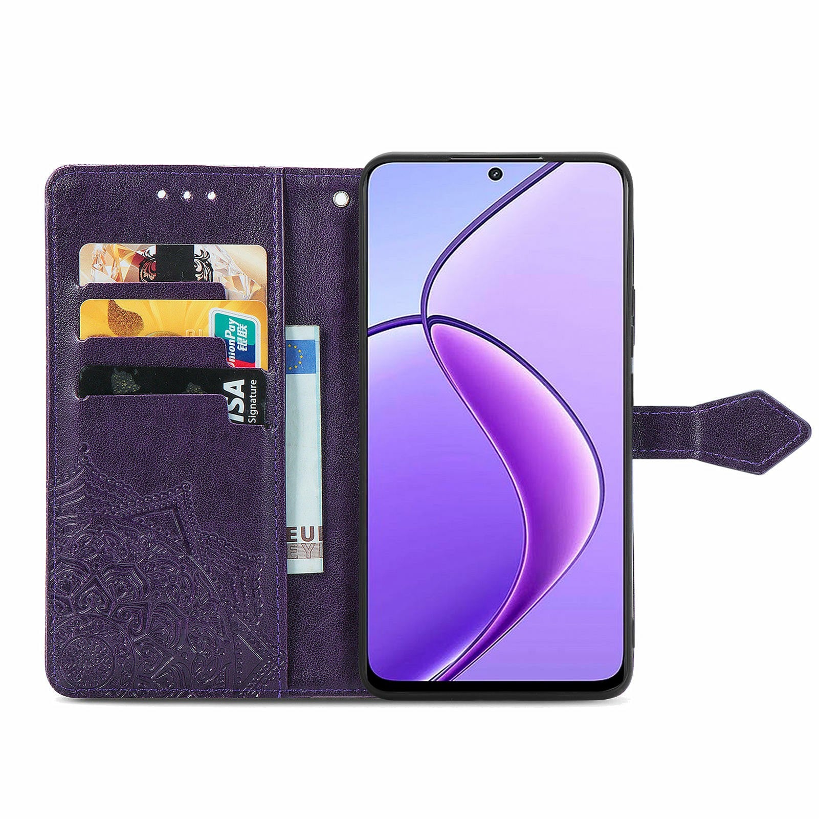 For Oppo F27 5G Wallet Case Mandala Flower Leather Phone Cover Stand View - Purple