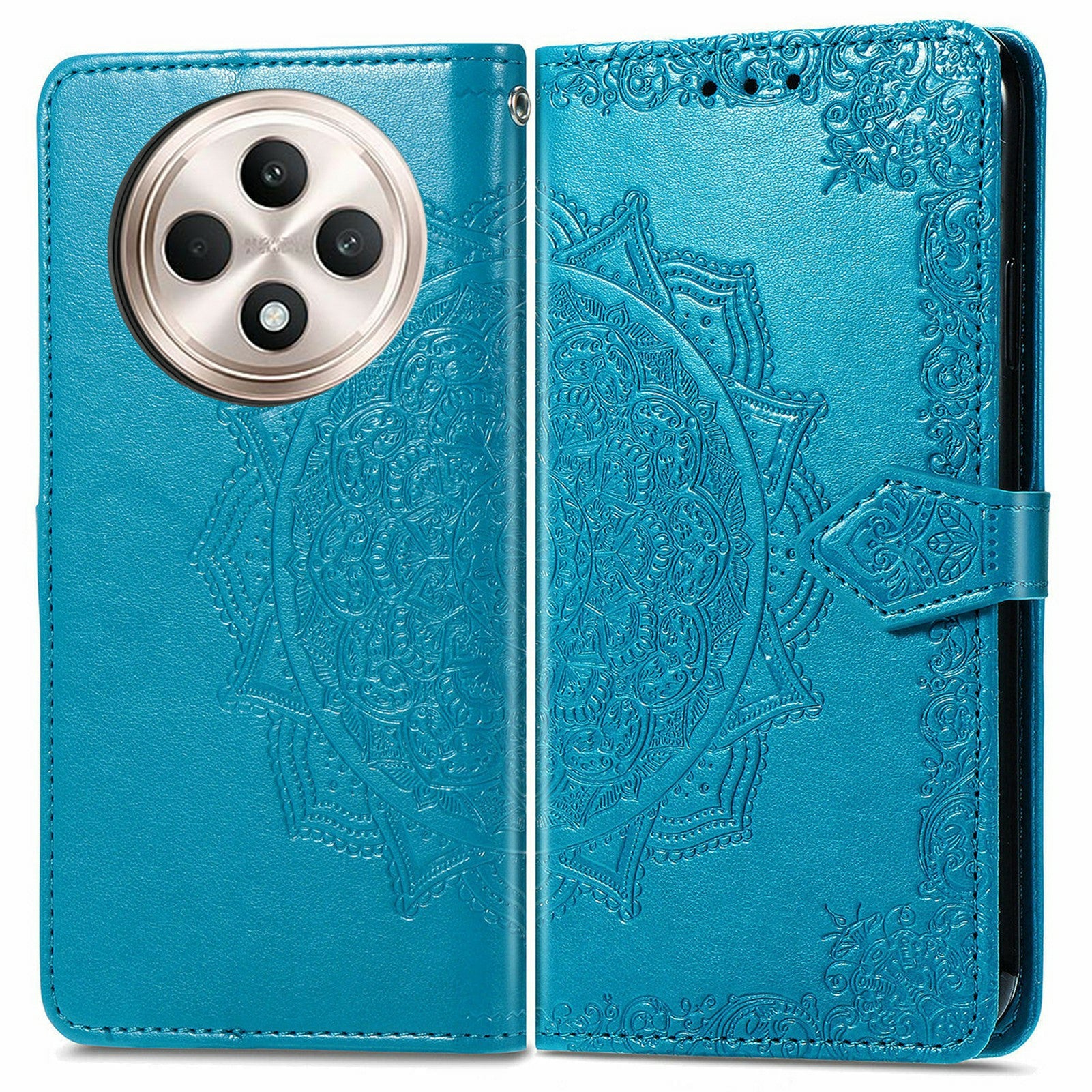 For Oppo F27 5G Wallet Case Mandala Flower Leather Phone Cover Stand View - Blue