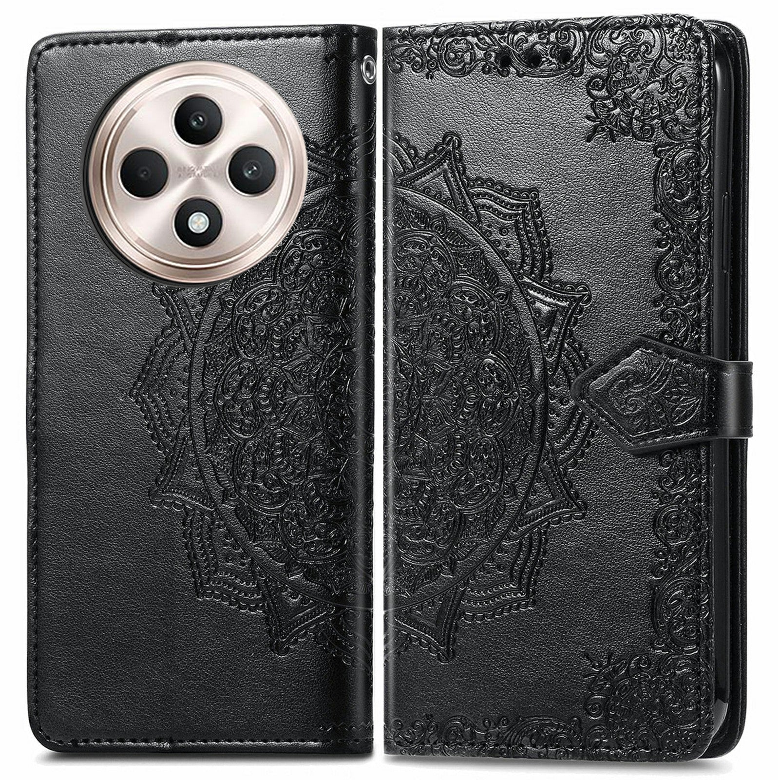 For Oppo F27 5G Wallet Case Mandala Flower Leather Phone Cover Stand View - Black