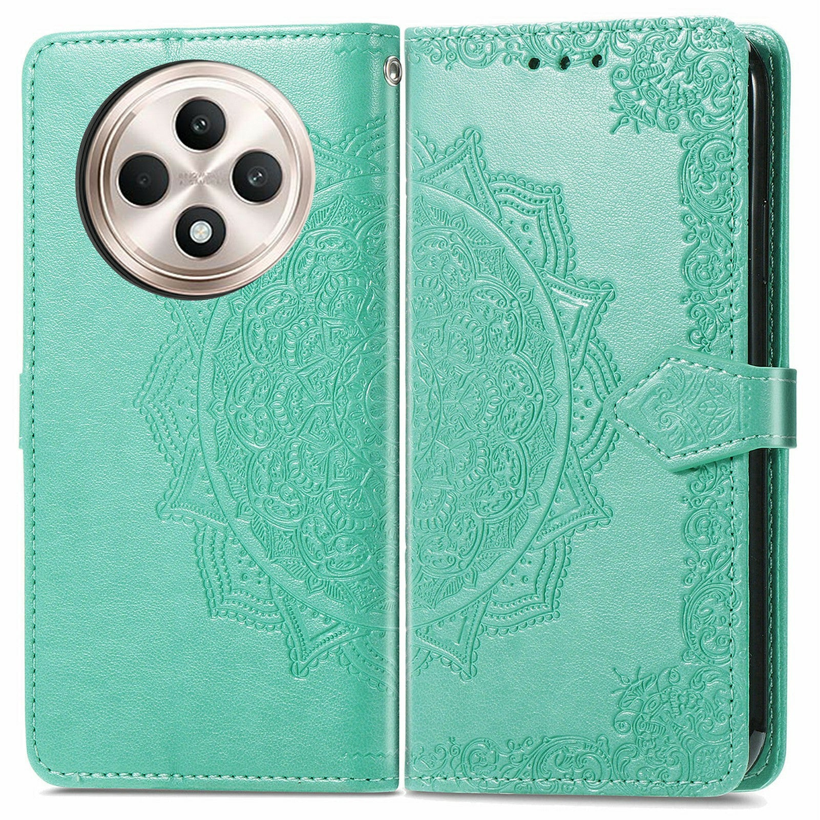 For Oppo F27 5G Wallet Case Mandala Flower Leather Phone Cover Stand View - Green