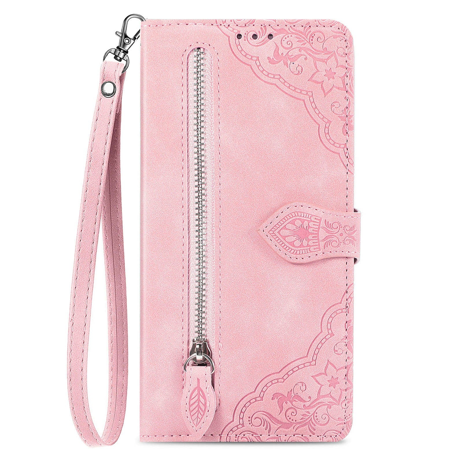 For Oppo F27 5G Case Zipper Wallet PU Leather Flower Imprint Phone Cover - Pink