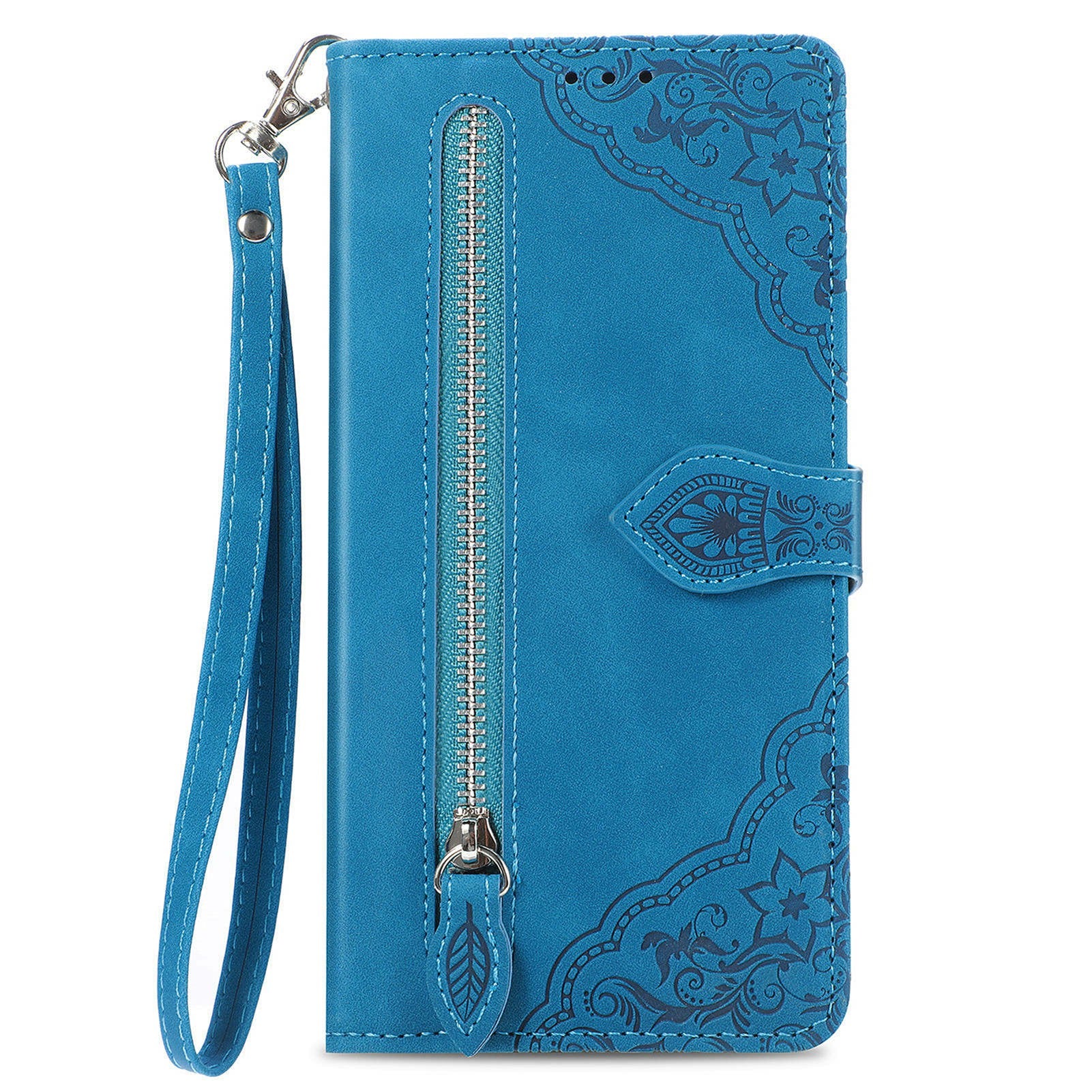 For Oppo F27 5G Case Zipper Wallet PU Leather Flower Imprint Phone Cover - Blue