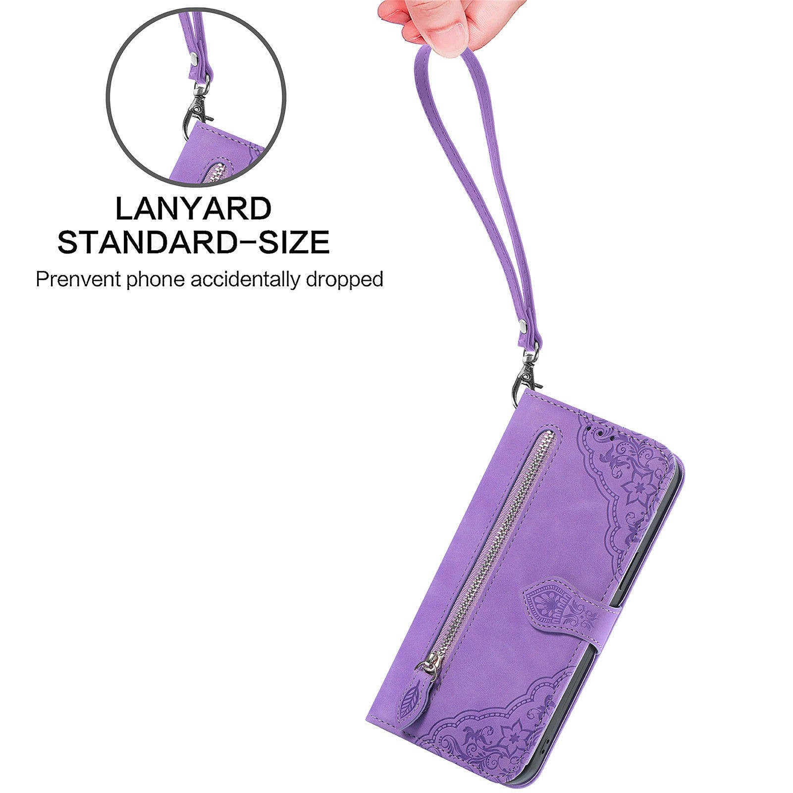 For Oppo F27 5G Case Zipper Wallet PU Leather Flower Imprint Phone Cover - Light Purple