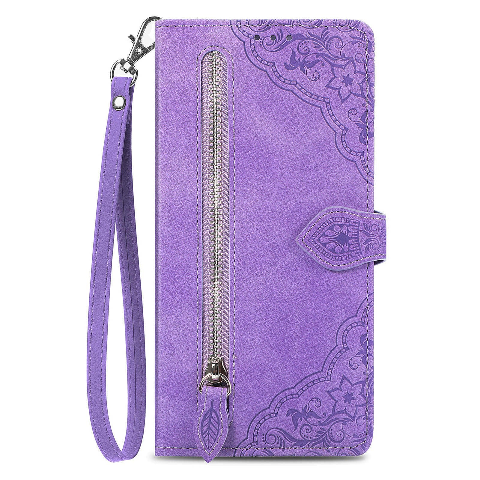 For Oppo F27 5G Case Zipper Wallet PU Leather Flower Imprint Phone Cover - Light Purple