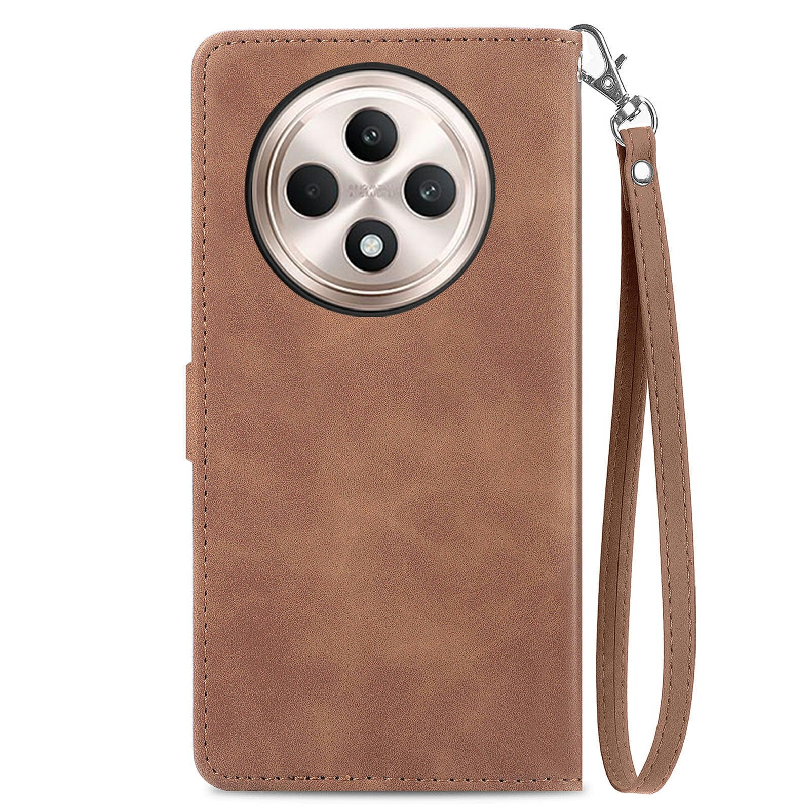 For Oppo F27 5G Case Zipper Wallet PU Leather Flower Imprint Phone Cover - Brown