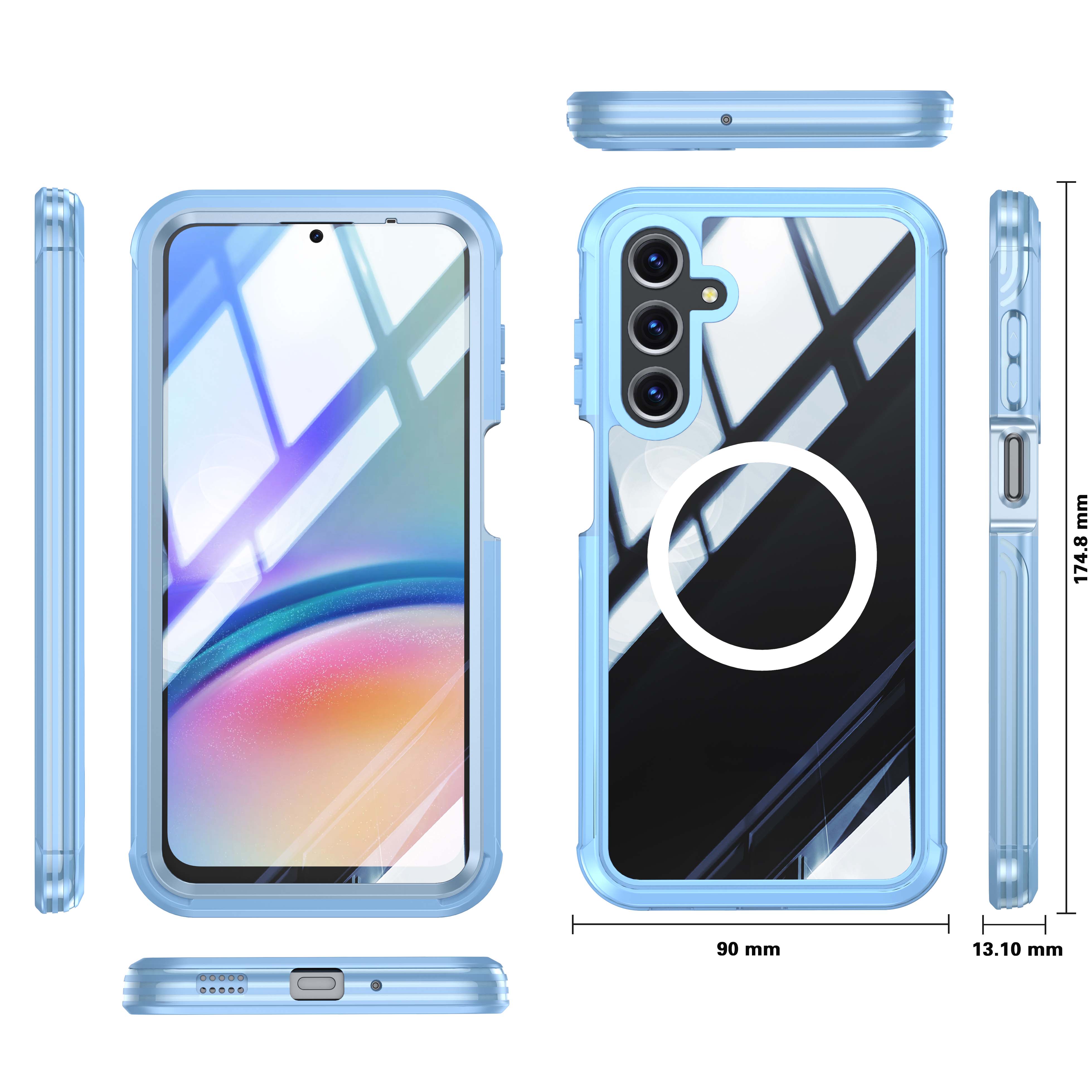 For Samsung Galaxy A16 4G / 5G Magnetic Case PC+TPU Phone Cover with Tempered Glass Screen Film - Blue