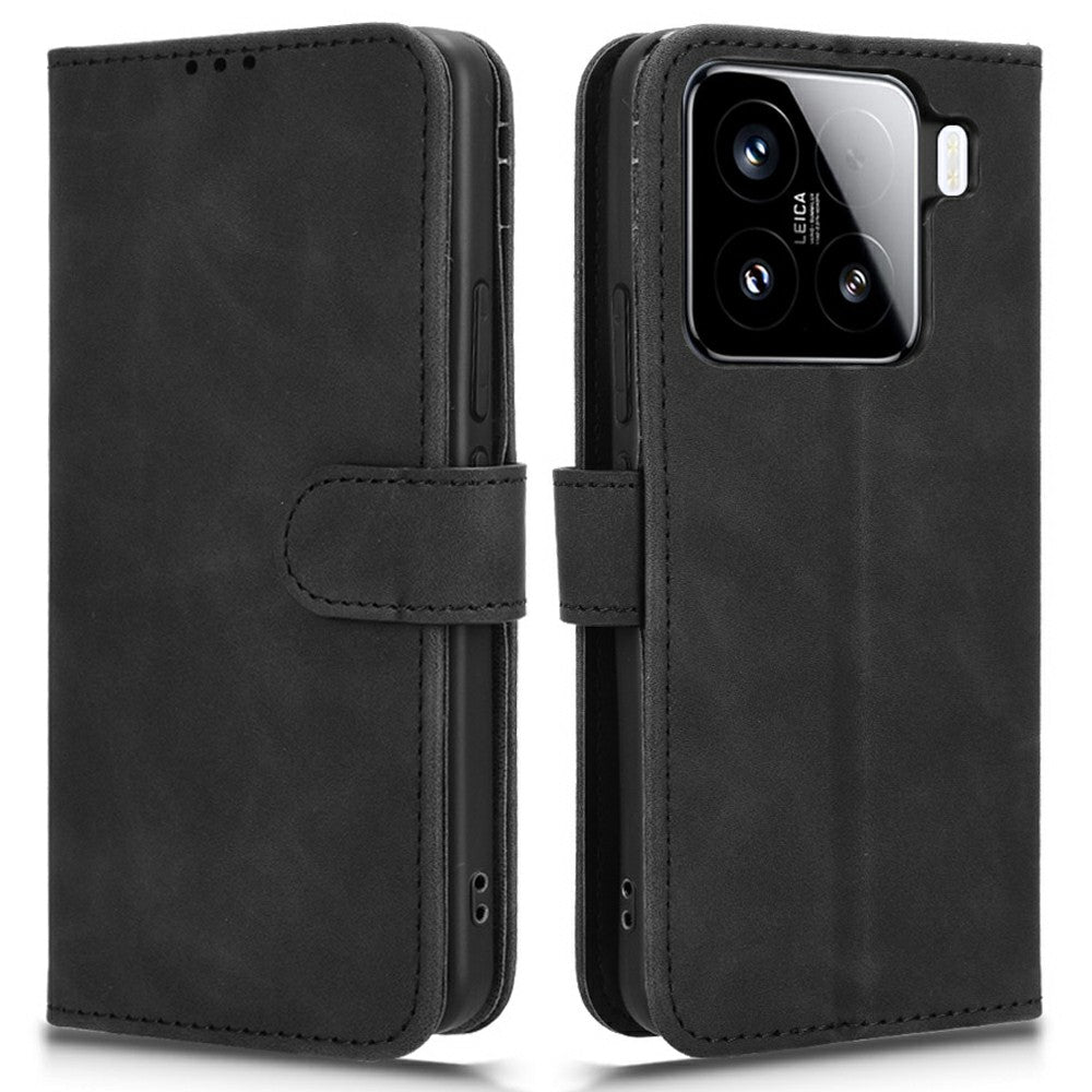 For Xiaomi 15 Leather Case Skin-Feel Anti-Drop Wallet Flip Phone Cover - Black