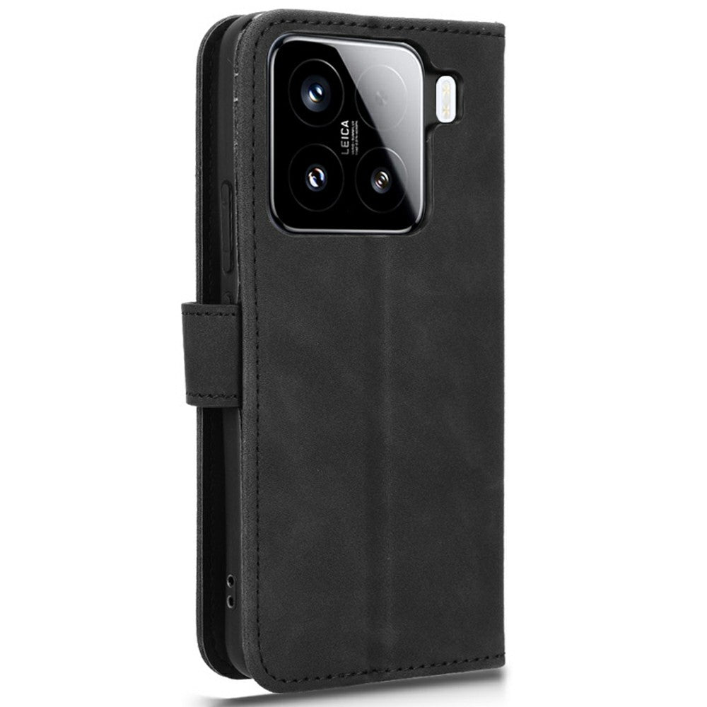 For Xiaomi 15 Leather Case Skin-Feel Anti-Drop Wallet Flip Phone Cover - Black