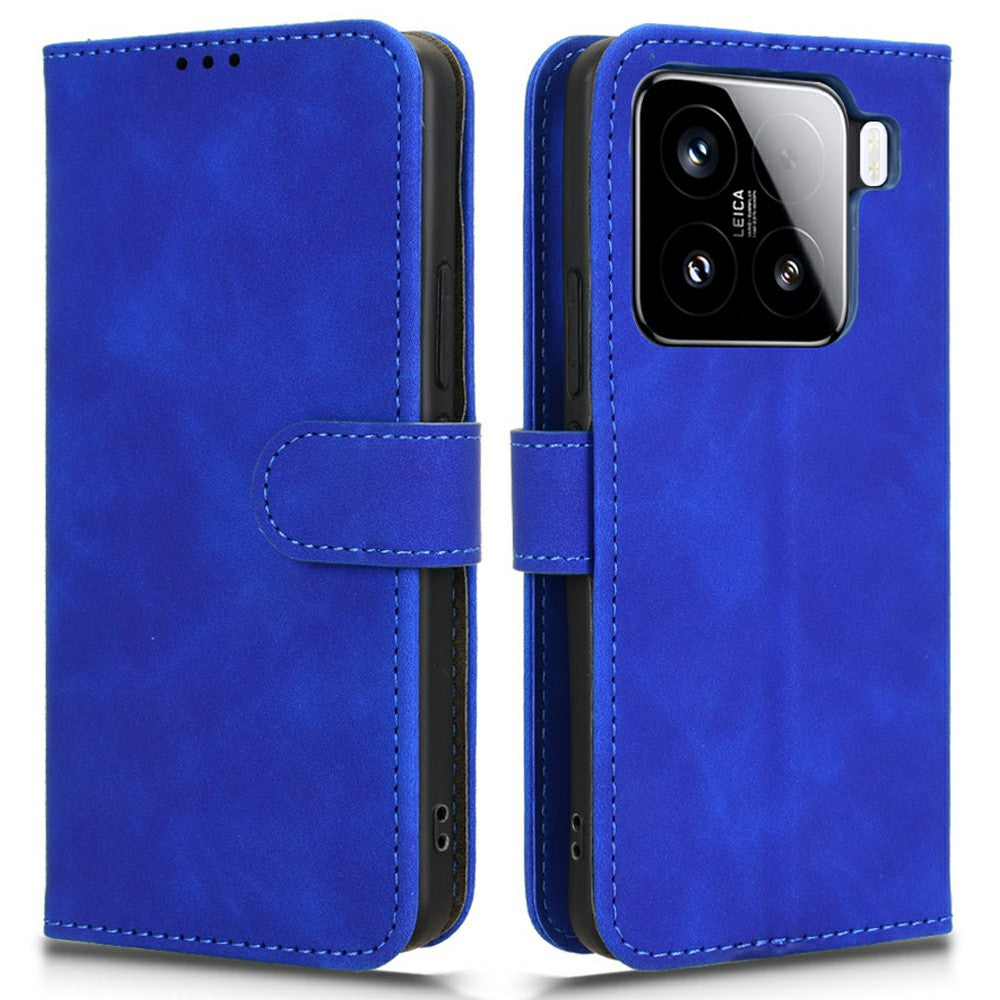 For Xiaomi 15 Leather Case Skin-Feel Anti-Drop Wallet Flip Phone Cover - Blue