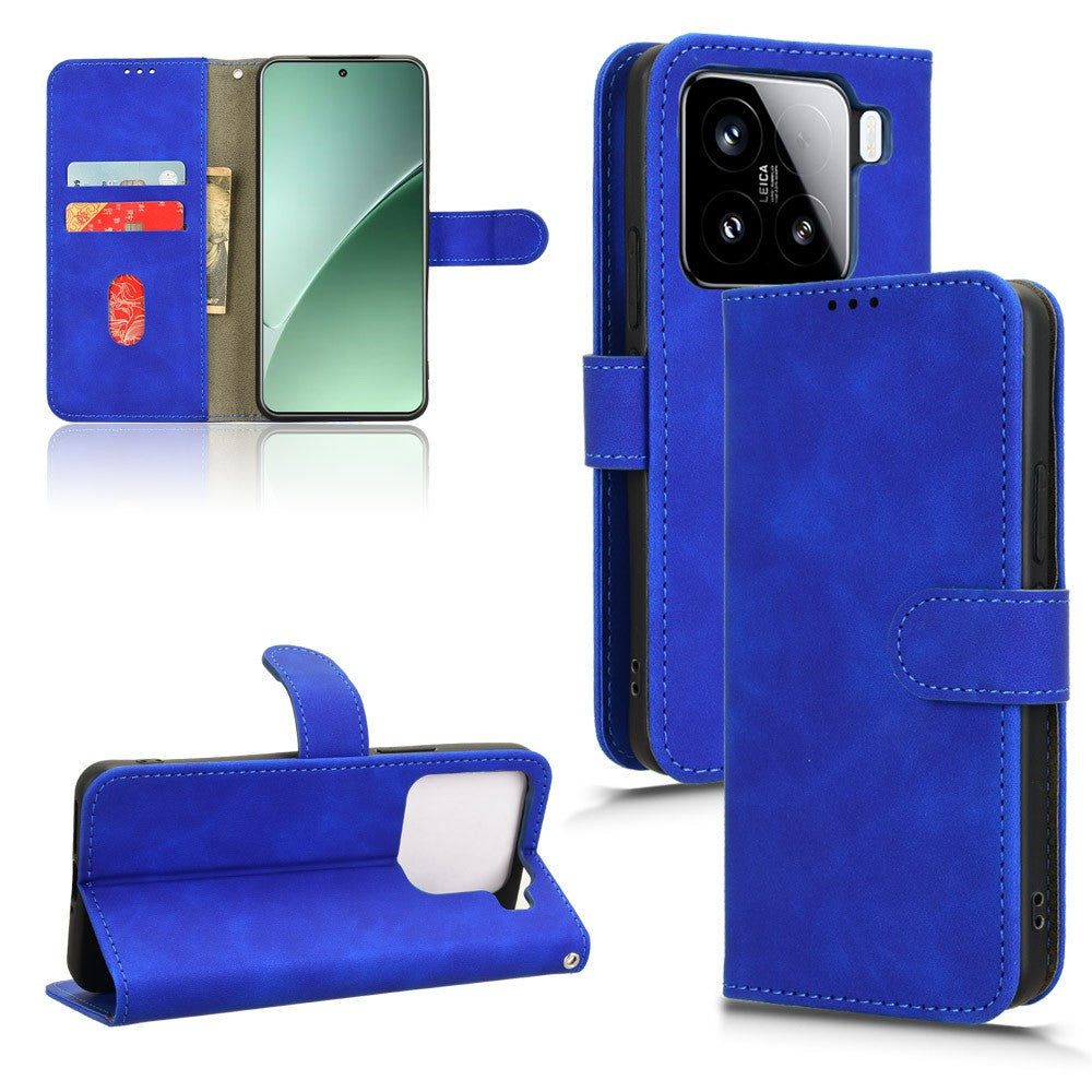 For Xiaomi 15 Leather Case Skin-Feel Anti-Drop Wallet Flip Phone Cover - Blue